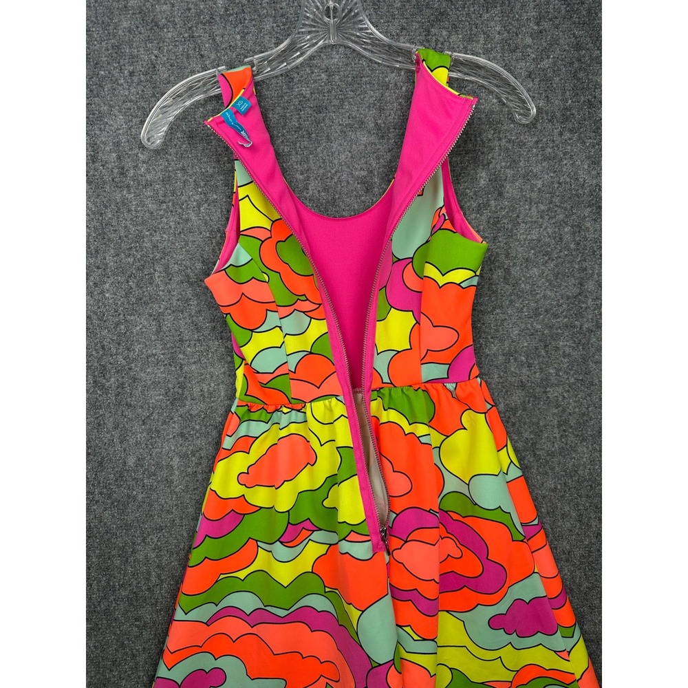 L'Amour Nanette Lepore XS Cloud Print Mini Dress Rainbow Psychedelic Mod Pop Art - Picture 12 of 14